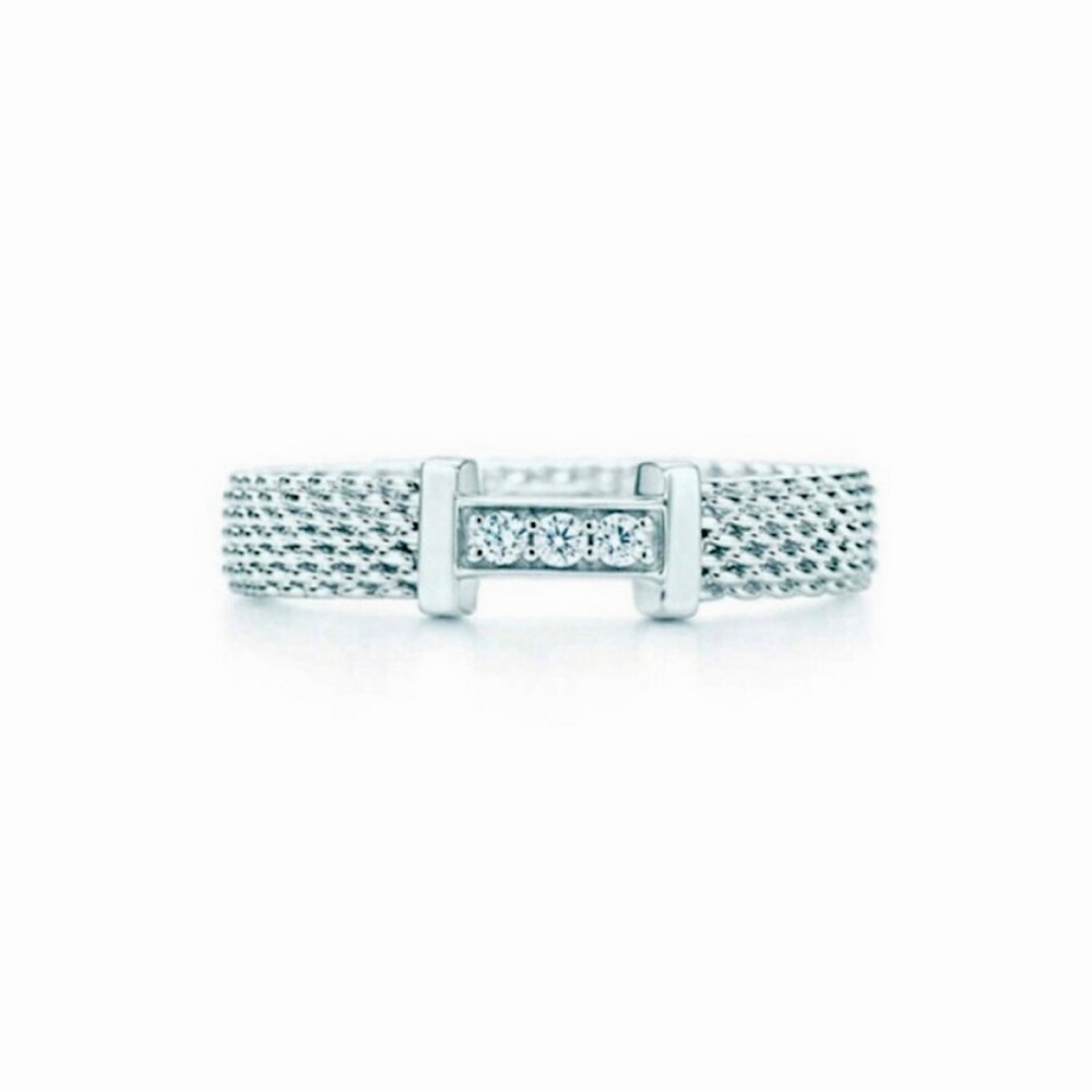 Tiffany & Co Somerset Silver Mesh Diamond Ring